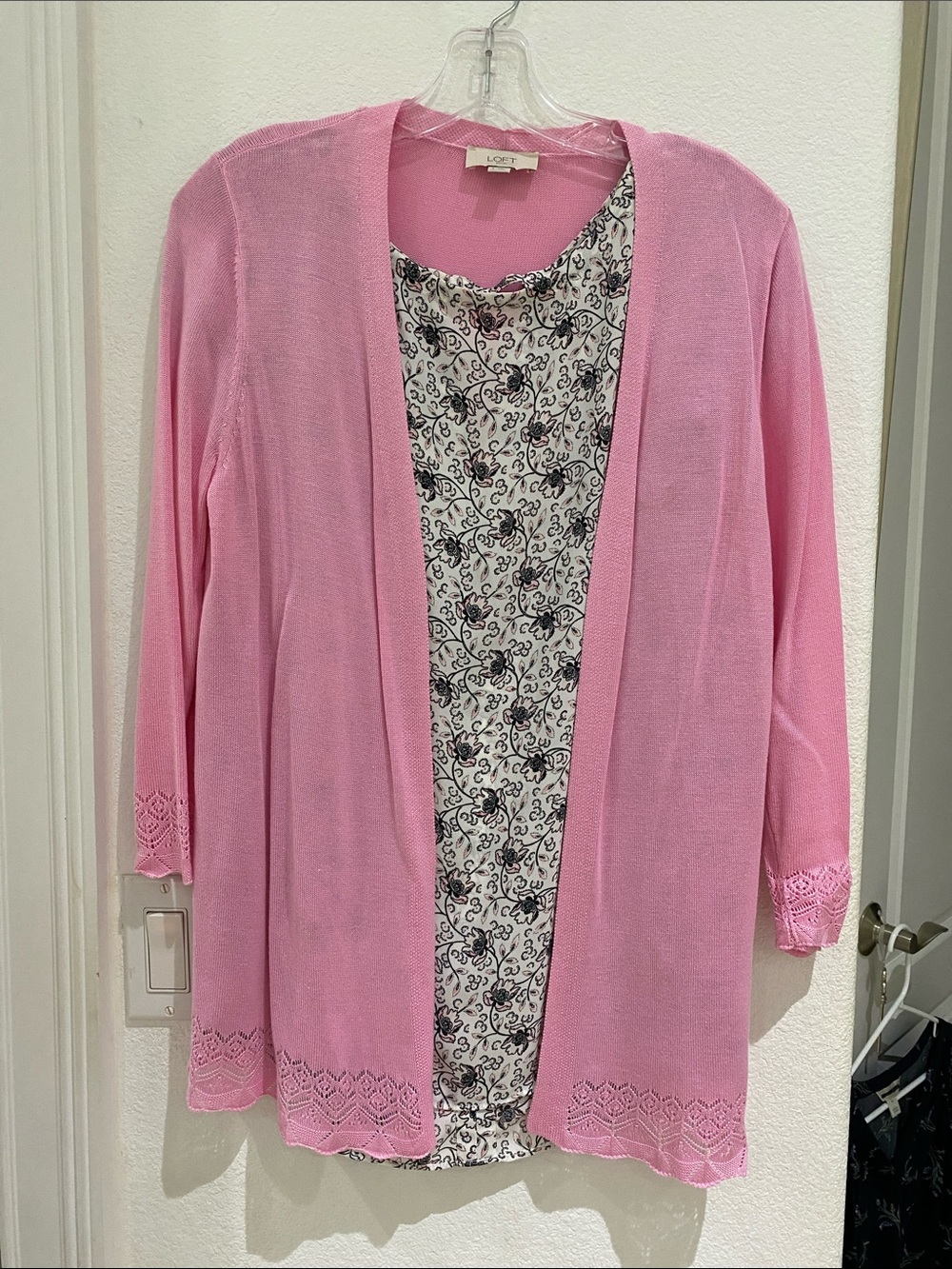 Pretty in Pink! LOFT Cardigan Size S and LOFT Floral Flutter Sleeve Top Size M